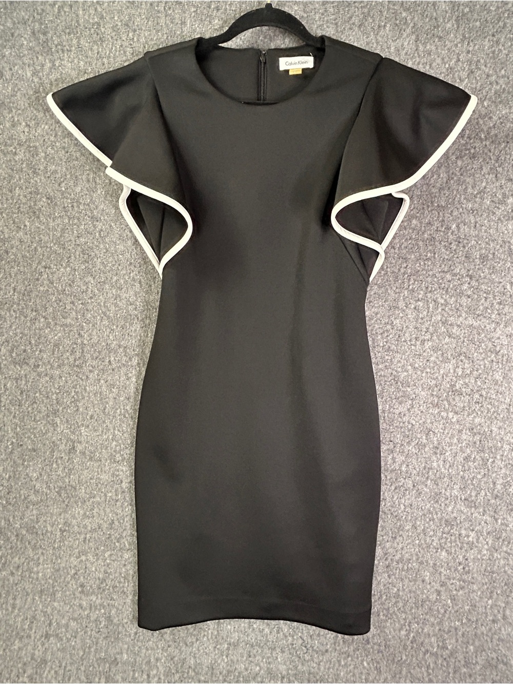 Calvin Klein Dress Womens 8 Black Flutter Sleeve Ruffle Sheath Work Party - Picture 9 of 11